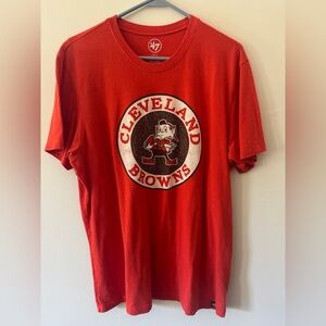 ’47 Brand Cleveland Browns Orange Distressed Logo Graphic Tee Mens Size L